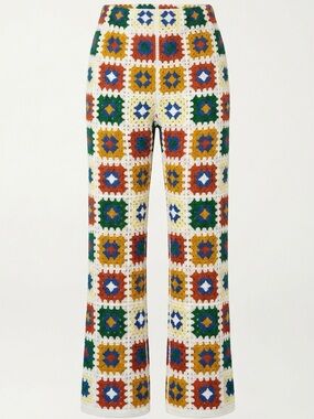 Fashion Nova Crochet Granny Square Wide-Leg Pants - White Multi